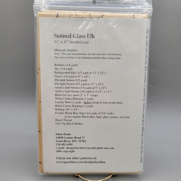 Stained Glass Elk Wall Quilt Pattern Edna Trunt 32 x 27 - Picture 4 of 4